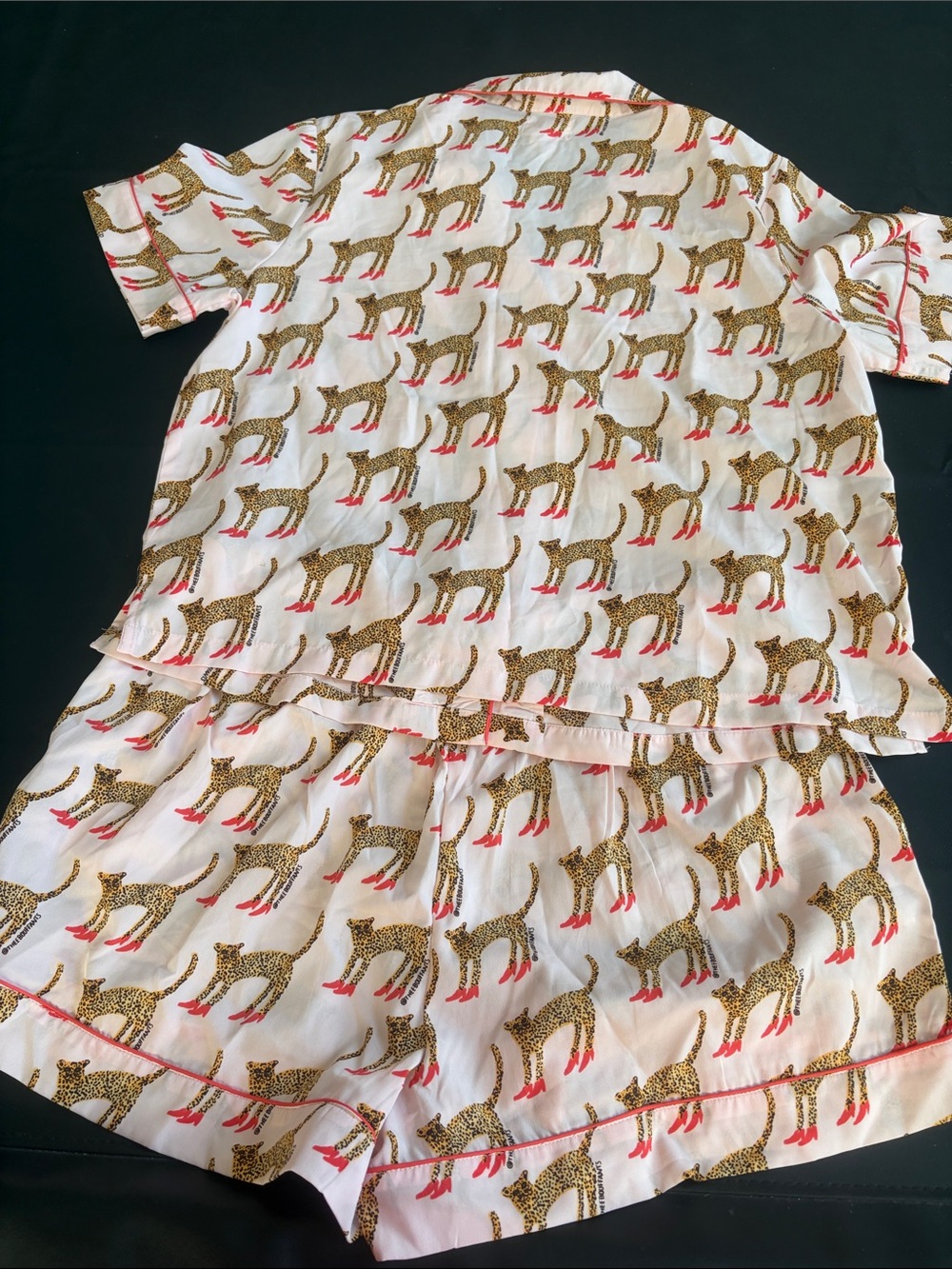 Bouffants & Broken Hearts Leopard in Pink Heels Pajama Set Size L - Picture 10 of 10